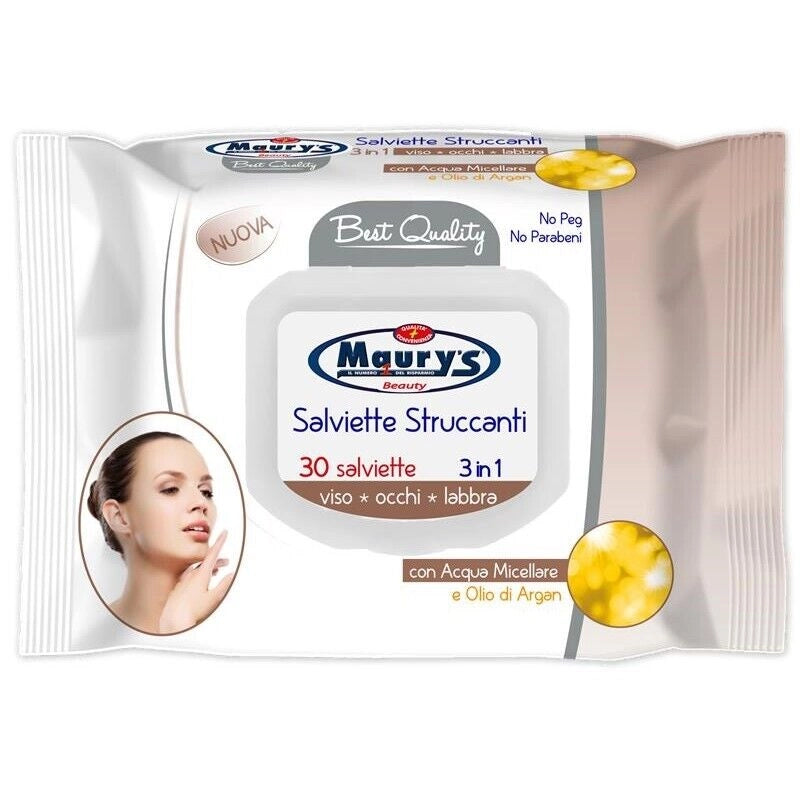 KIT SET 3 PZ MAURY'S SALVIETTE DETERGENTI UMIDIFICATE STRUCCANTI