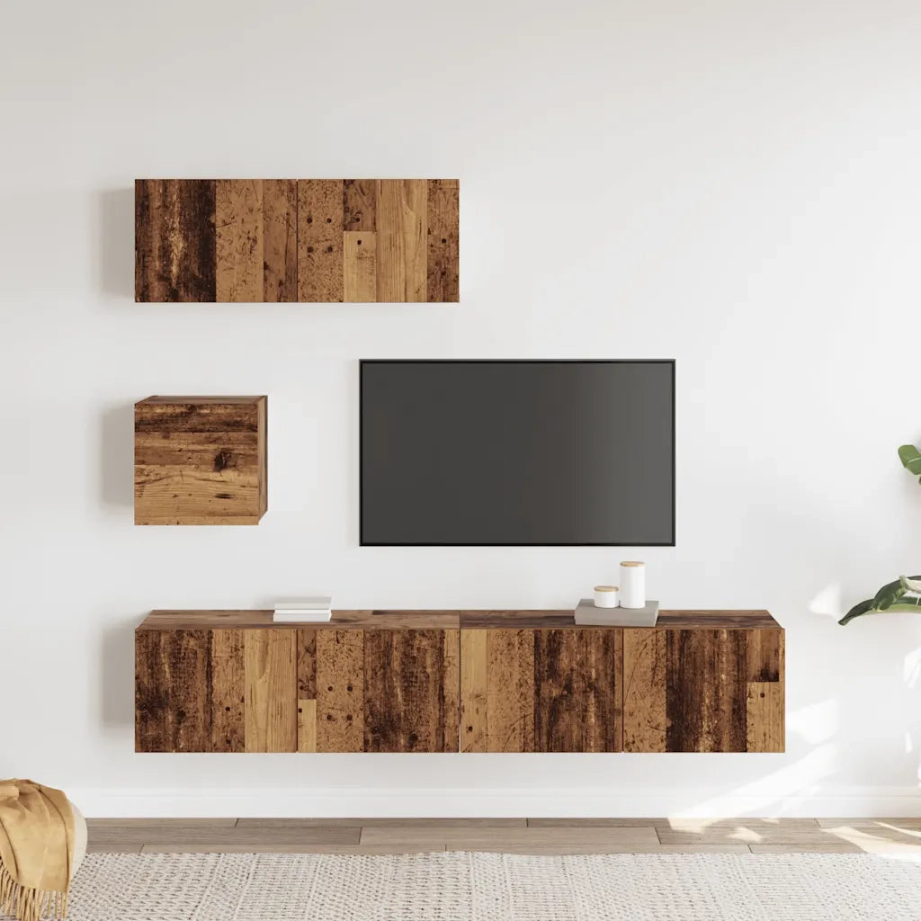 Set Mobile TV 4 pz Montato a Parete Legno Antico in Truciolato 3329219