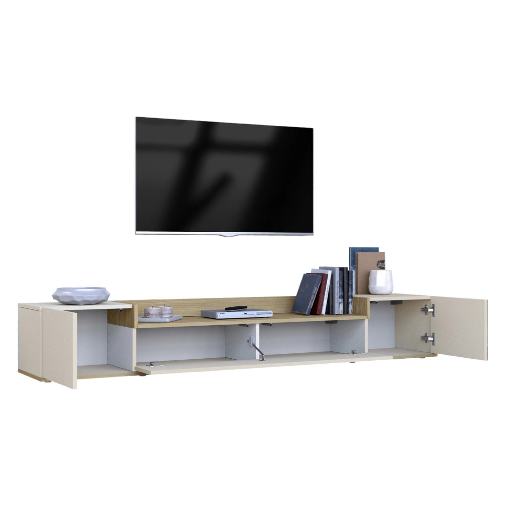 Oxanna, Mobile Porta tv 3 Ripiani Made in Italy, 200x35x30h cm Bianco Cashmere