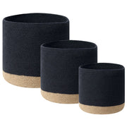 Set di 3 cestini portaoggetti in cotone iuta nero e naturale portabiancheria Boho