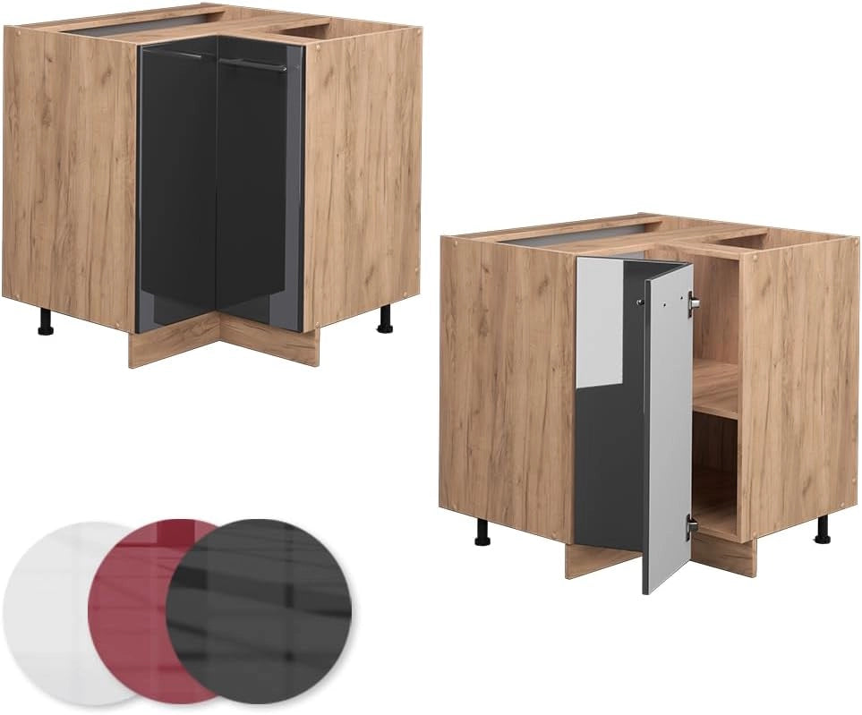 Mobile ad angolo cucina Fame-Line, Antracite lucido, 80.5 cm, PL Rovere, per la combinazione con altri moduli della serie Fame-Line
