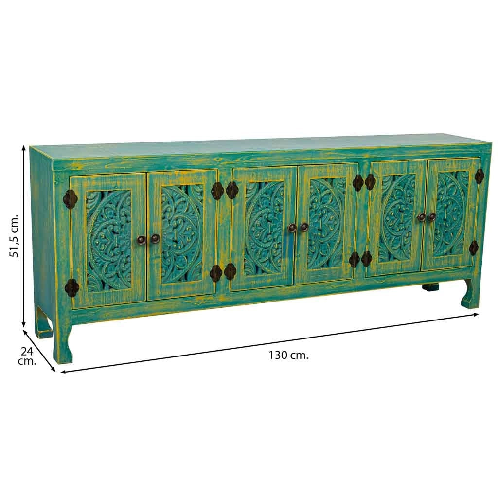 Mobile basso in legno con 6 porte 130x24x51,5