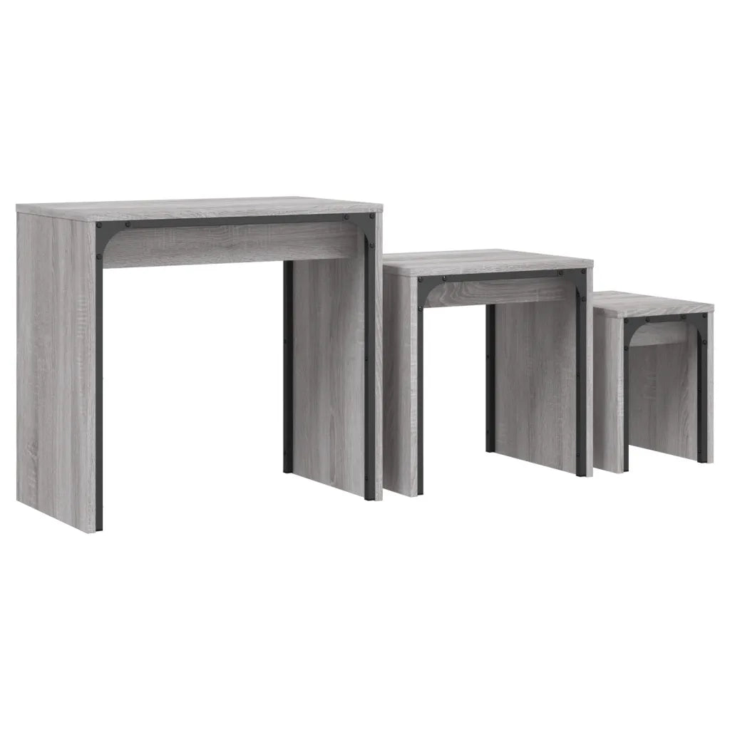 vidaXL Tavolini Salotto Impilabili 3pz Grigio Sonoma Legno Multistrato