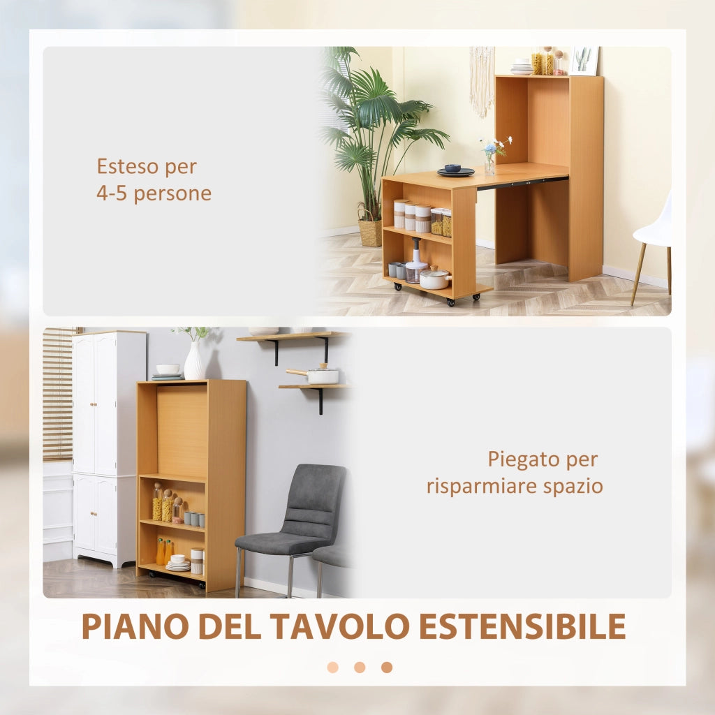 EasyComfort Tavolo Pieghevole da Pranzo max 3 Persone, in Truciolato e Acciaio, 75x144x144.5 cm, color Legno