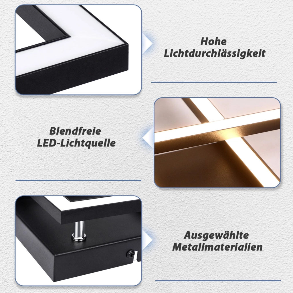 ZMH Lampada da soffitto plafoniera LED quadrata nera 3000K moderna per soggiorno corridoio cucina