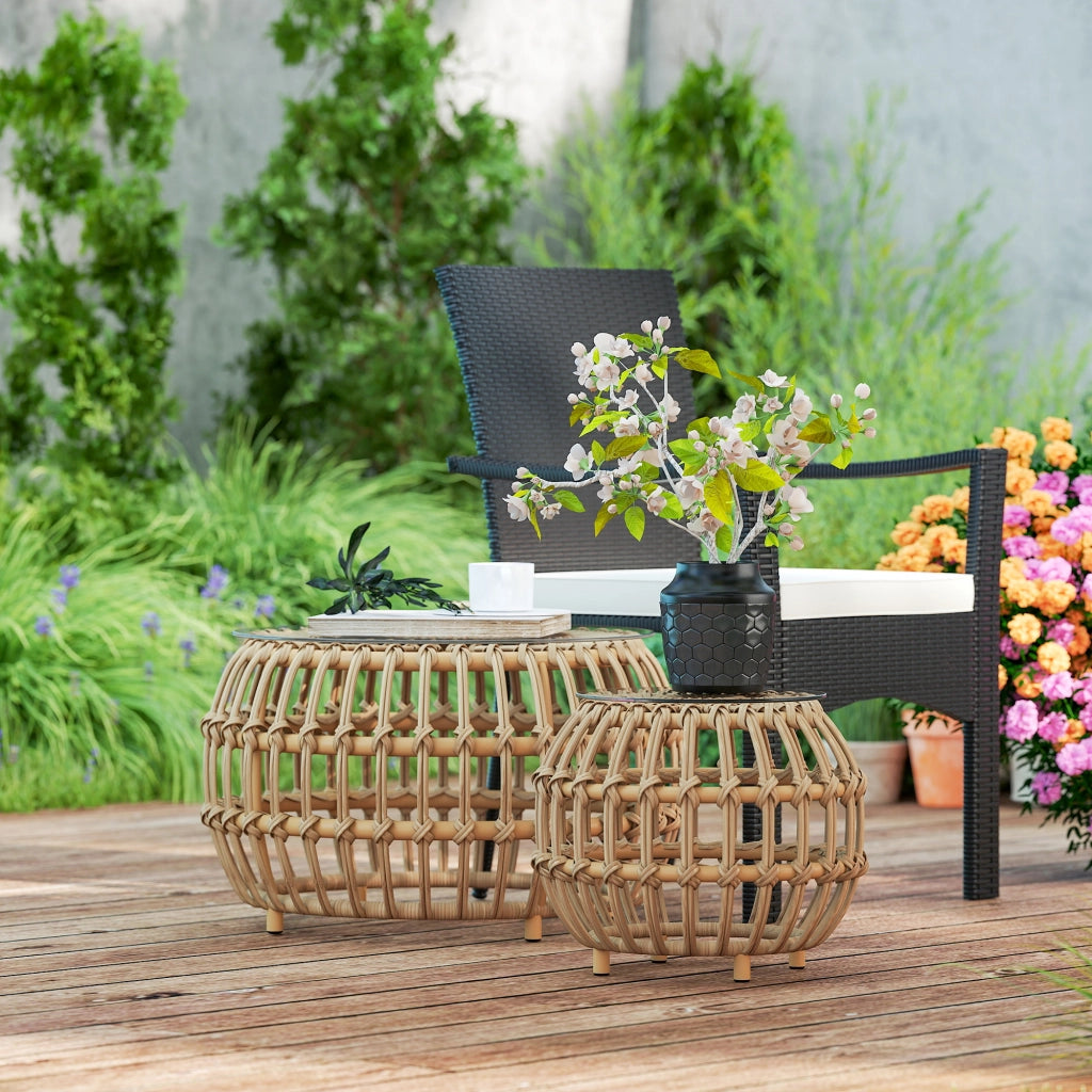 Tavolino da caff¨¨ ¨C zephmum ¨C Polyrattan marrone con piano in vetro ?66/42 cm