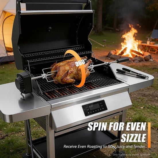 Spiedo rotativo 360° automatico per BBQ, griglia elettrica in acciaio inossidabile, 4W spiedo rotativo per esterni