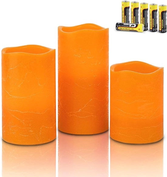 Set di candele LED con timer per autunno e Halloween candele a olio di cera LED con luce calda bianca senza fiamma con timer inclusa, con 3-6 batterie incluse