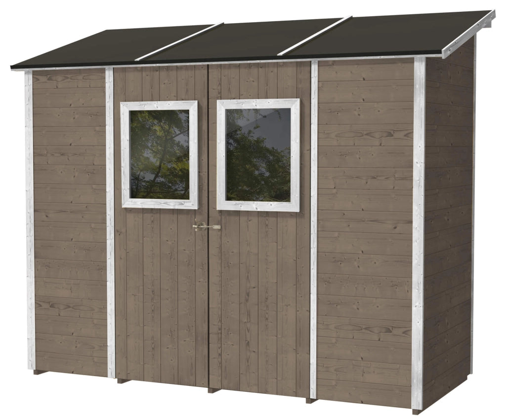 Casette Box da Giardino in Legno Porta Utensili 245x102x224 cm con 2 Porte e Finestre Ecla Tortora