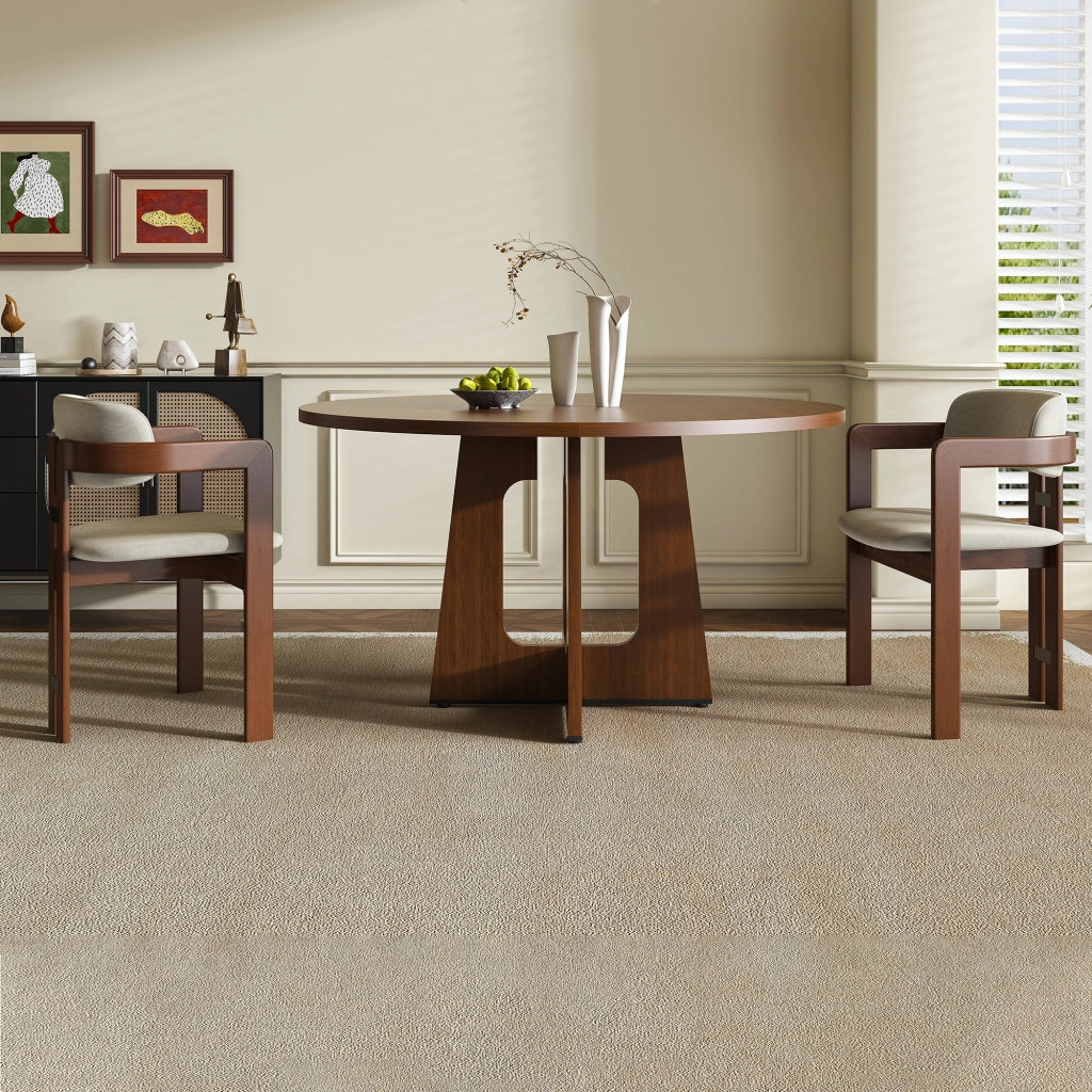 Tavolo da pranzo per 4-6 persone con piano rotondo stabile e 4 piedi regolabili, in MDF, color noce, diametro 120 cm