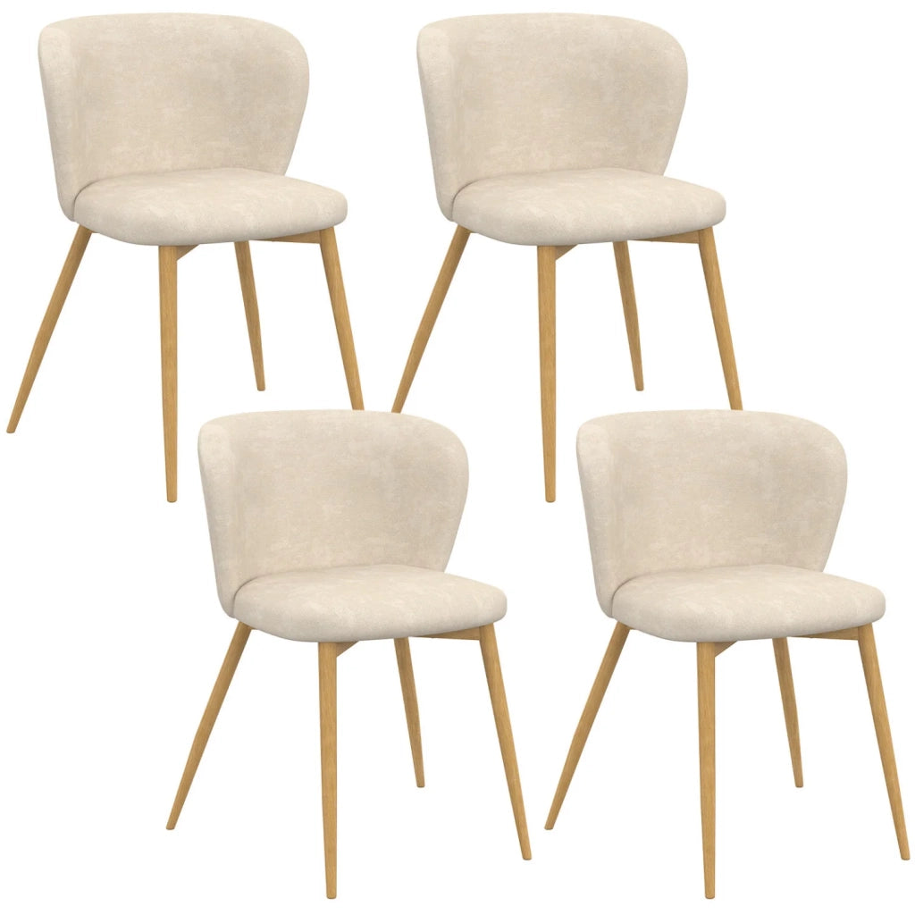 IDMarket - Set di 4 sedie PAULIE in tessuto chenille beige con gambe effetto legno per la sala da pranzo