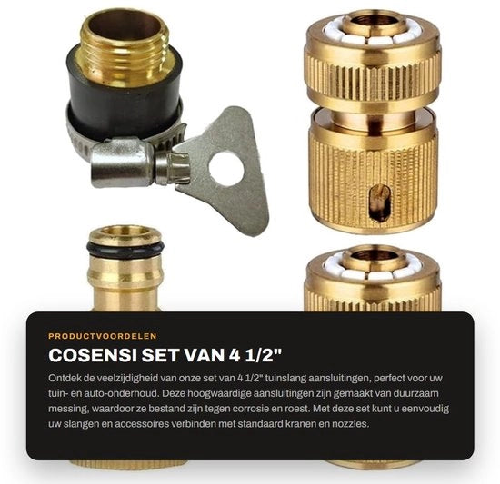 Set di 4 1/2" Aansluitingen per Tuinidraulica - Adattatore di Rubinetto 2-in-1 e Connettore Universale