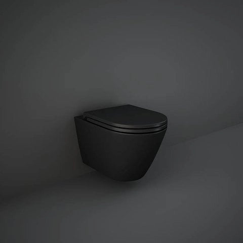Sanitari sospesi opaco FEELING Rak Ceramics: vaso, bidet, copriwater soft-close Nero Opaco