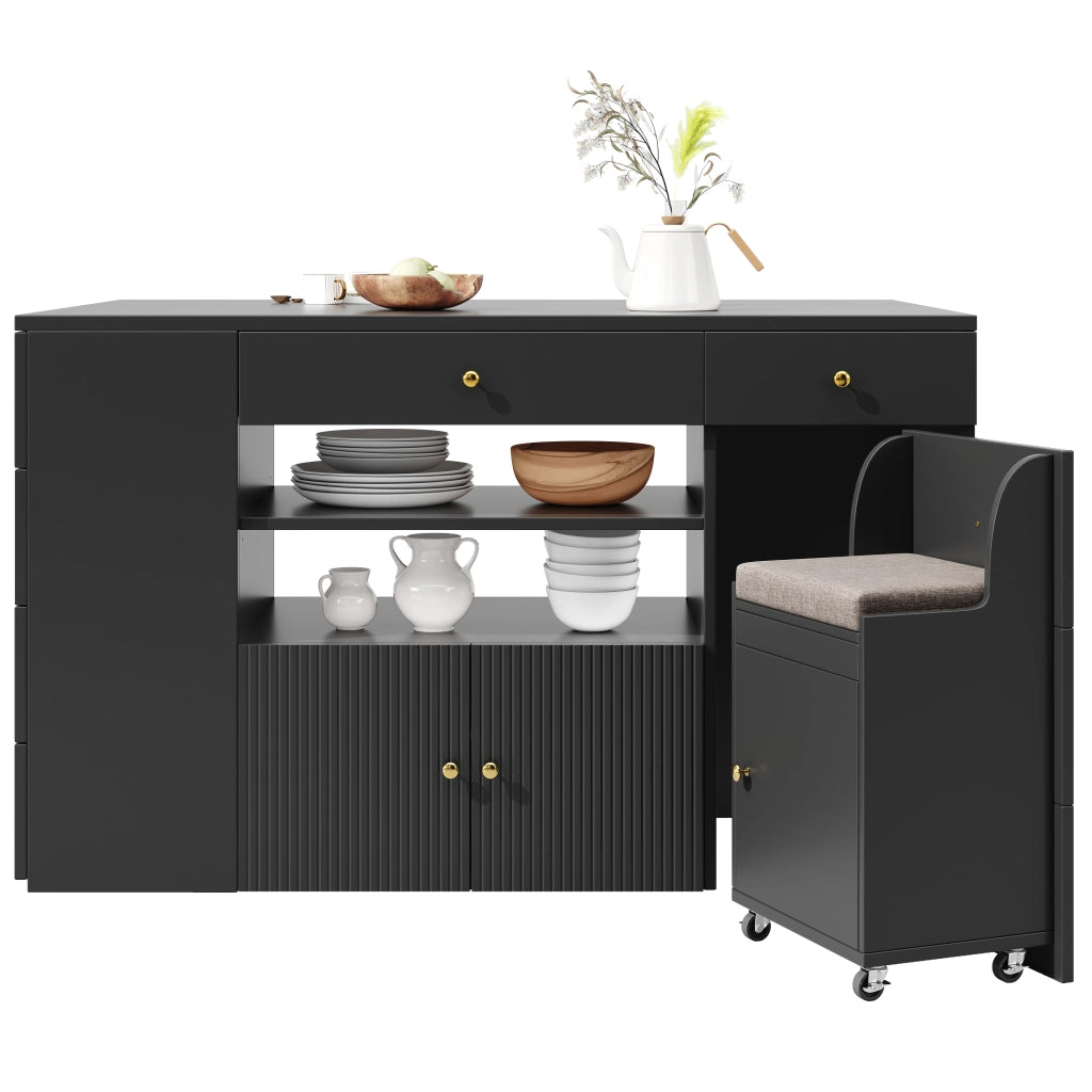 Tavolo da Cucina con Sgabelli e Cassetti, Allungabile ¨C MINIMAL ¨C Bianco/Nero 140x40x89 cm