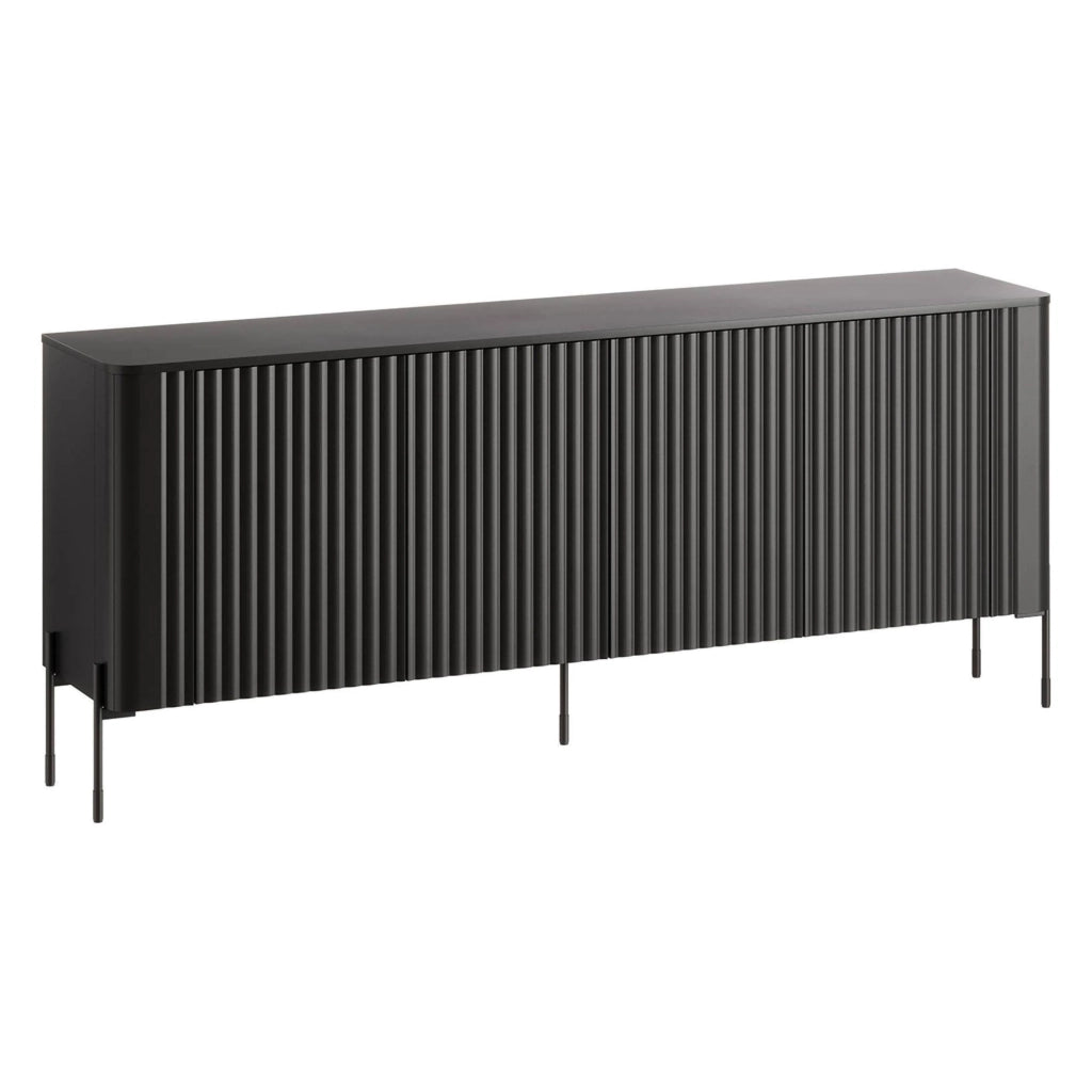 Credenza Laion, Madia da salotto con quattro ante battenti, Rialzata da terra, 190x40 h80 cm, Nero