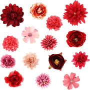 Set di clip per capelli in stile boho, 21 pezzi, con fiori, per bambine, per matrimoni e feste, colore rosso