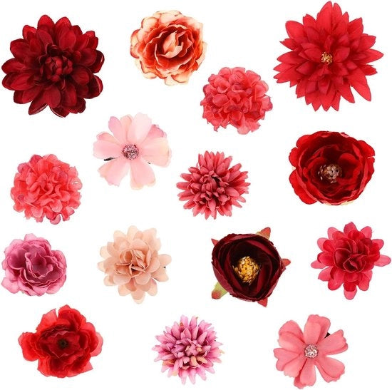 Set di clip per capelli in stile boho, 21 pezzi, con fiori, per bambine, per matrimoni e feste, colore rosso