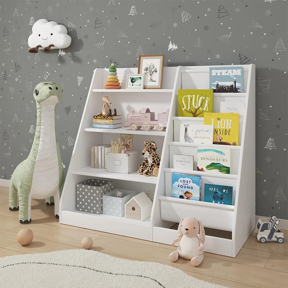 Scaffale per bambini Conny, Bianco, 90 x 80.5 cm con ampi ripiani, combinabile per riporre giocattoli e libri