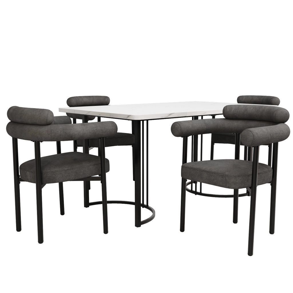 Tavolo da pranzo per 4 persone con 4 sedie in velluto, gambe in metallo, per cucina e soggiorno 140 × 80 × 75 cm