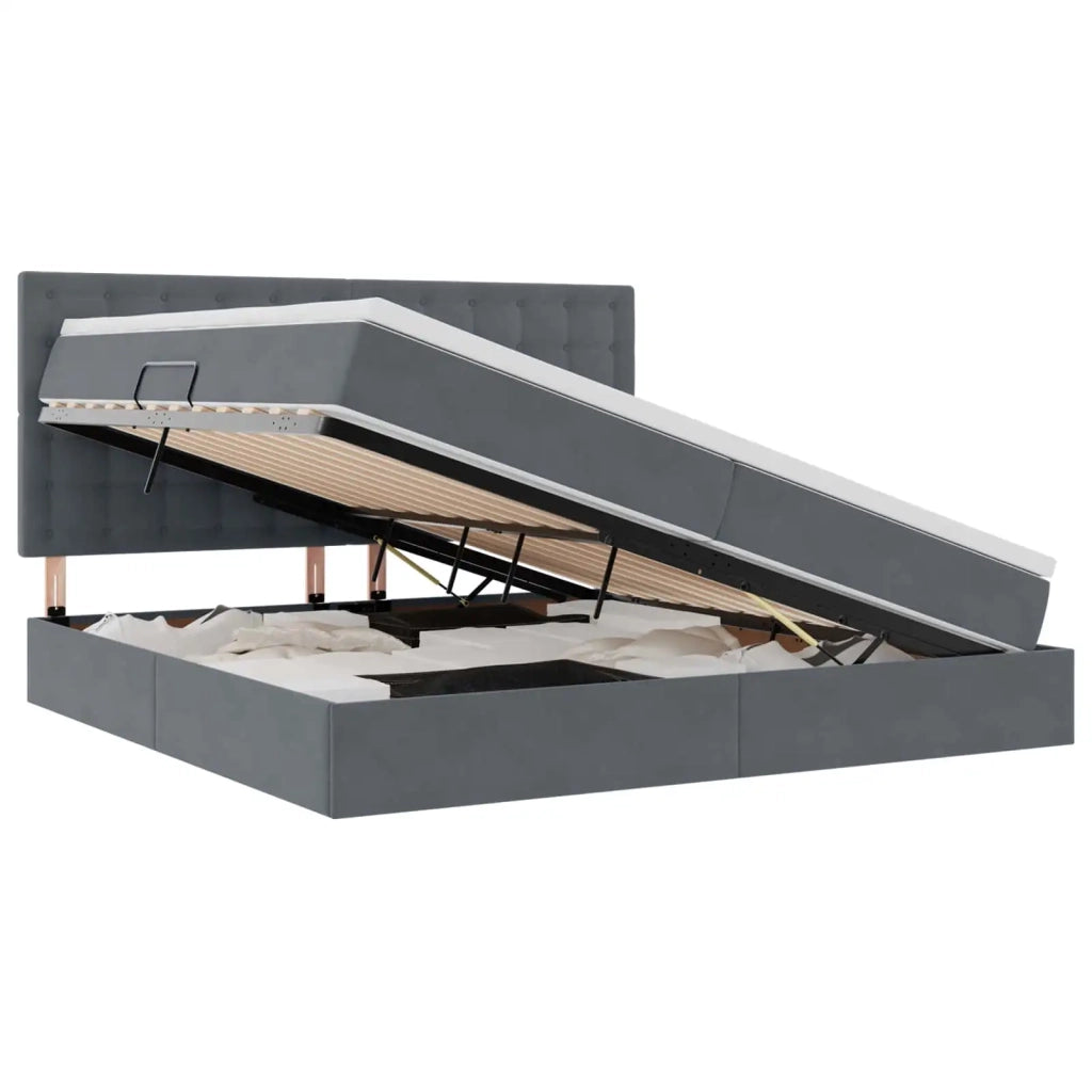 Letto con contenitore e materasso Grigio scuro 200 x 200 cm