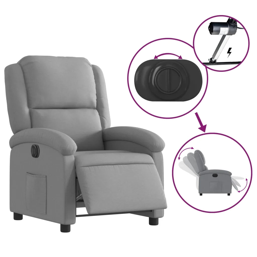 Poltrona Elettrica Reclinabile-Divano Sedia Grigio Chiaro in Tessuto 537784