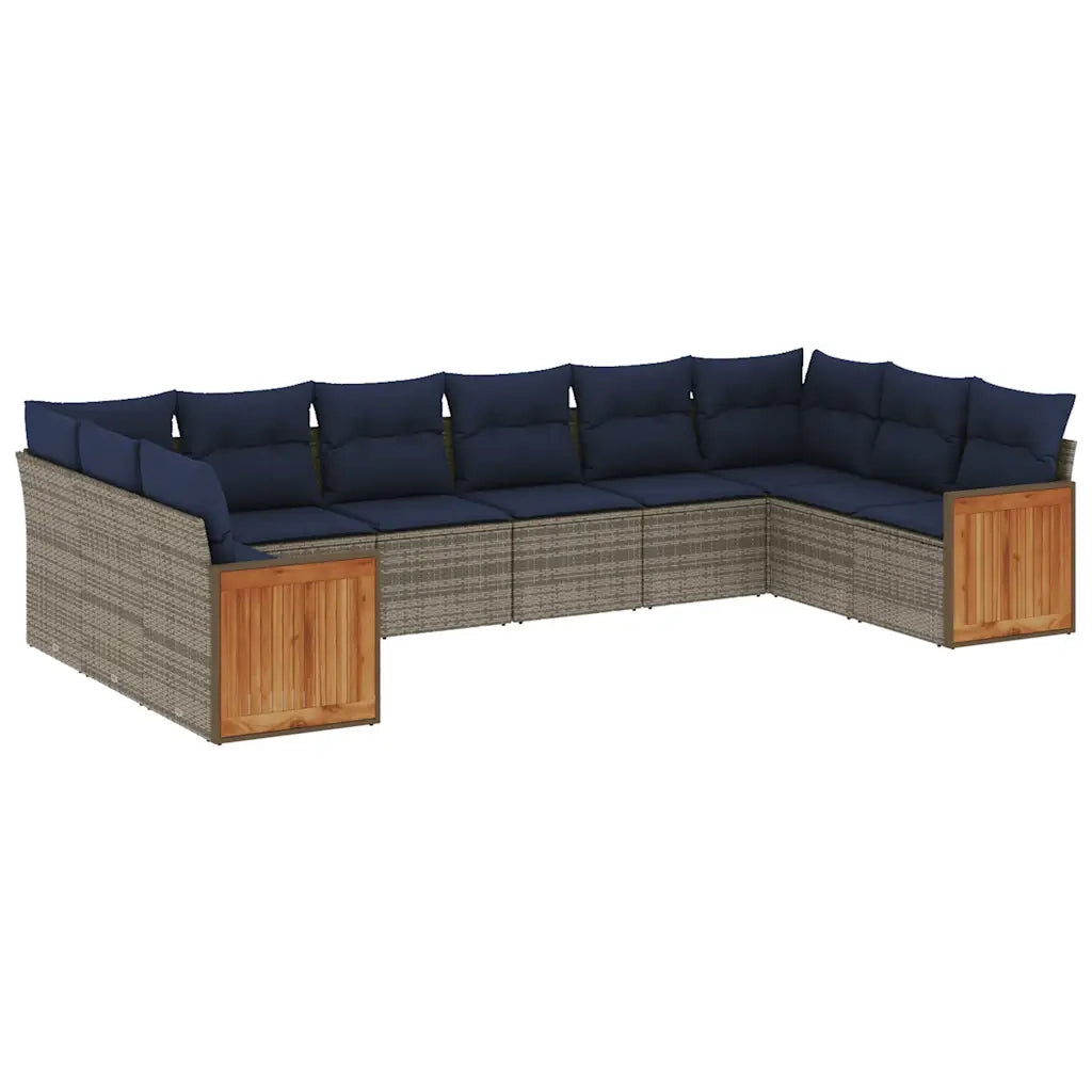 Set Divani da Giardino 10 pz con Cuscini Grigio in Polyrattan 3228007