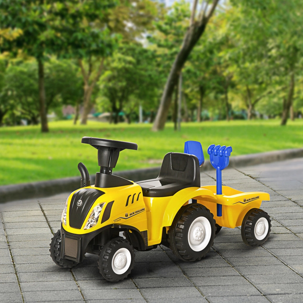 Tractor Correpasillos per Bambini con Rimorchio Estraibile ¨C zephmum ¨C Giallo 91x29x44 cm