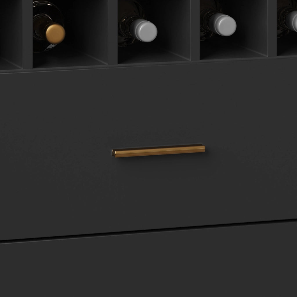Credenza 120x36;3x180 cm con LED; prese e USB; 6 ante; MDF nero