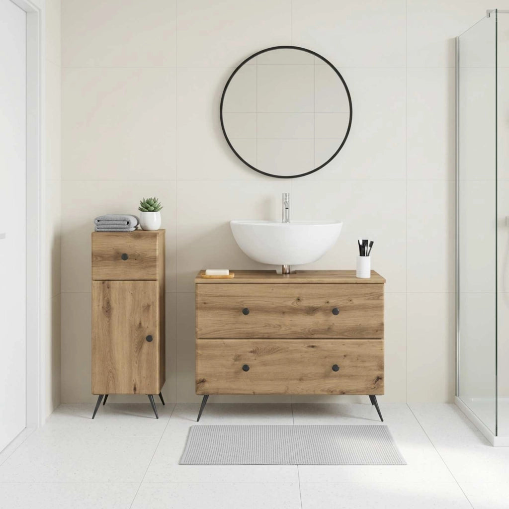 Set di Armadi da Bagno da 2 Pezzi BREDA Rovere Artigianale 3417728