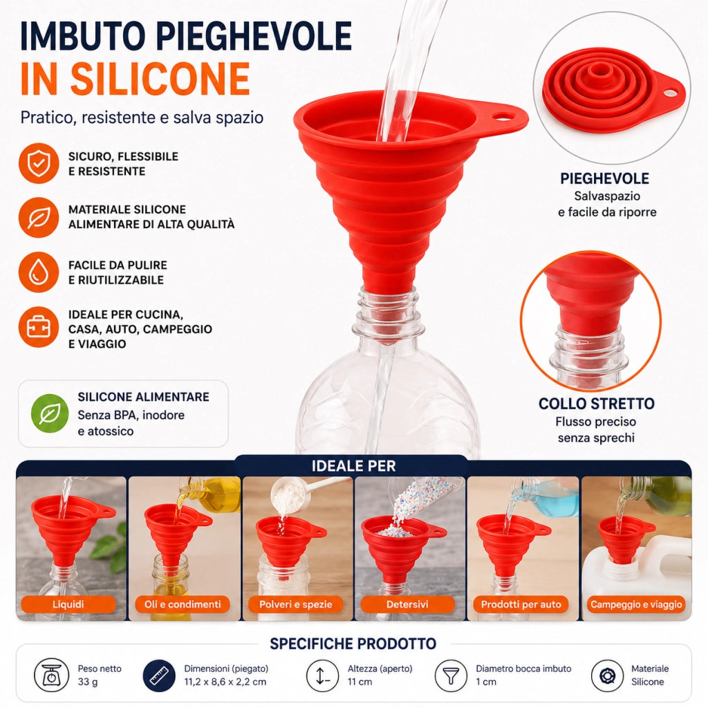 Imbuto Pieghevole Casa Officina  in Silicone per Olio Motore e Liquidi EF119