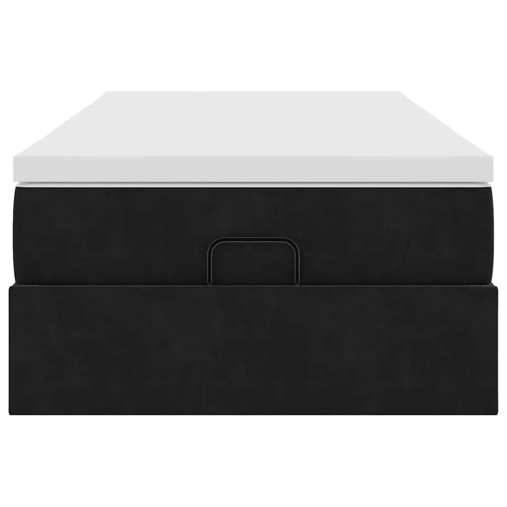 Struttura Letto Pouf con Materasso Nero 90x190 cm in Velluto