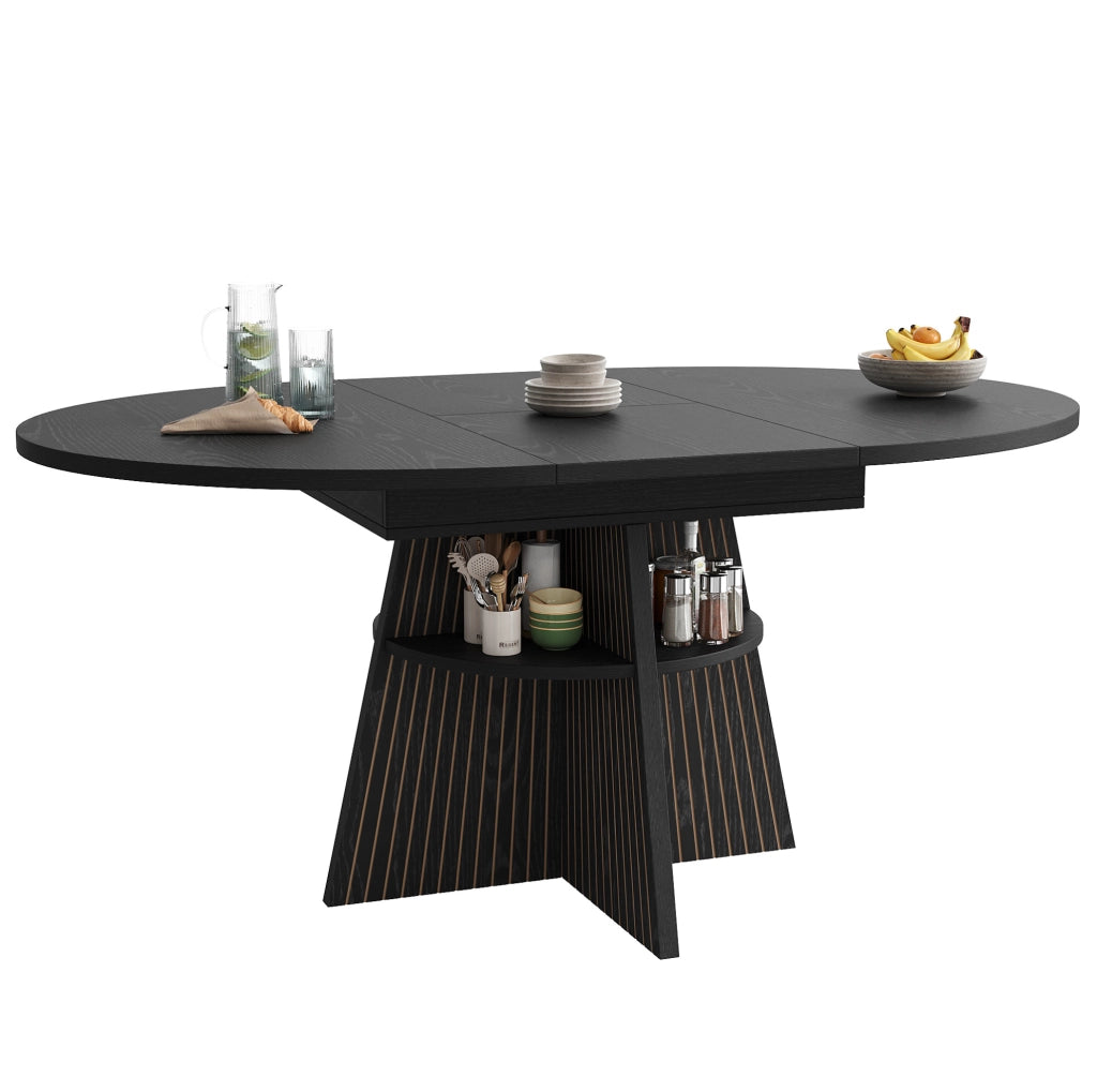 Tavolo da pranzo allungabile 110-150x110x76 cm con vano portaoggetti; MDF e metallo; nero