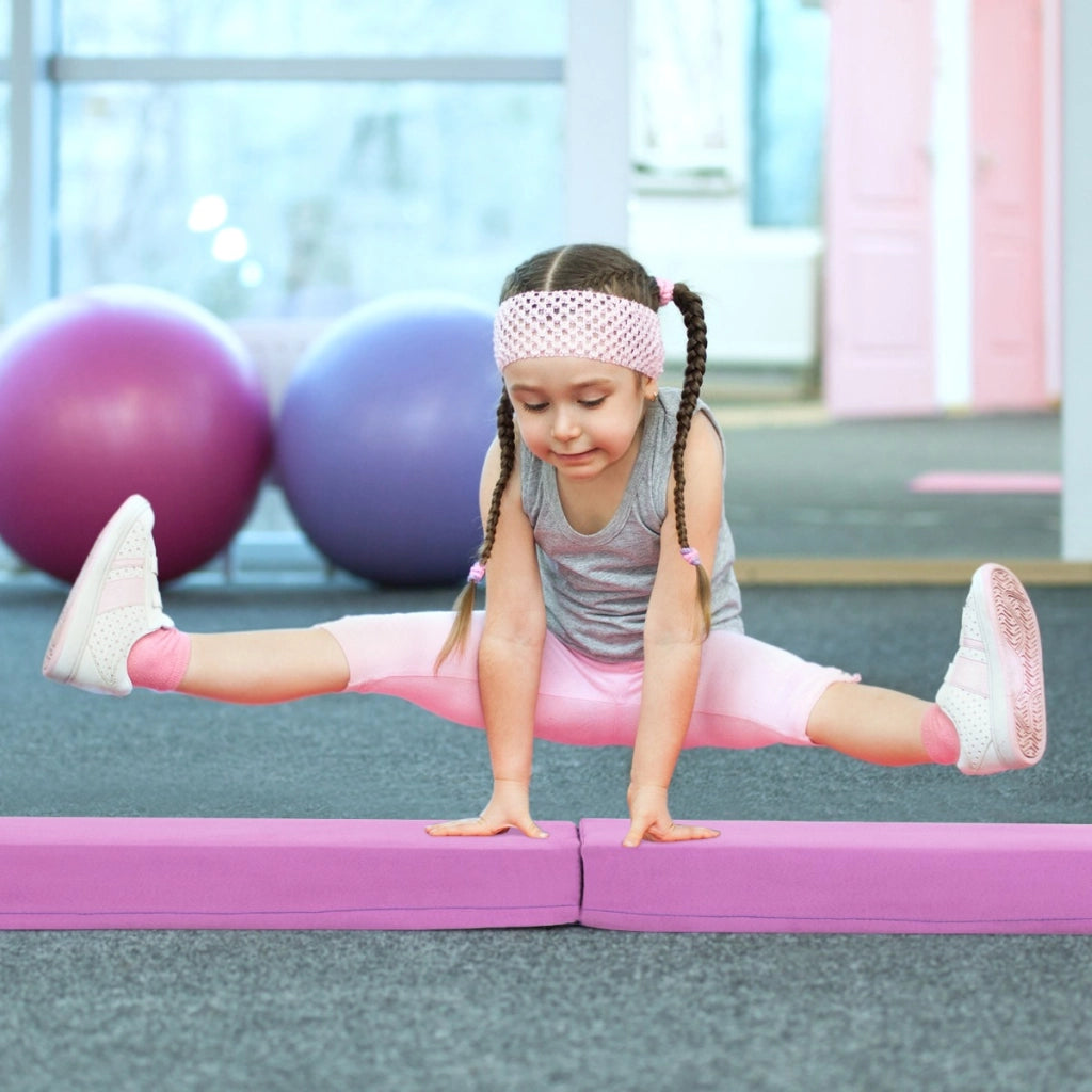 Trave di equilibrio pieghevole con copertura in suede rimovibile e fondo antiscivolo, Trave di ginnastica da 210 cm per bambini Lavanda