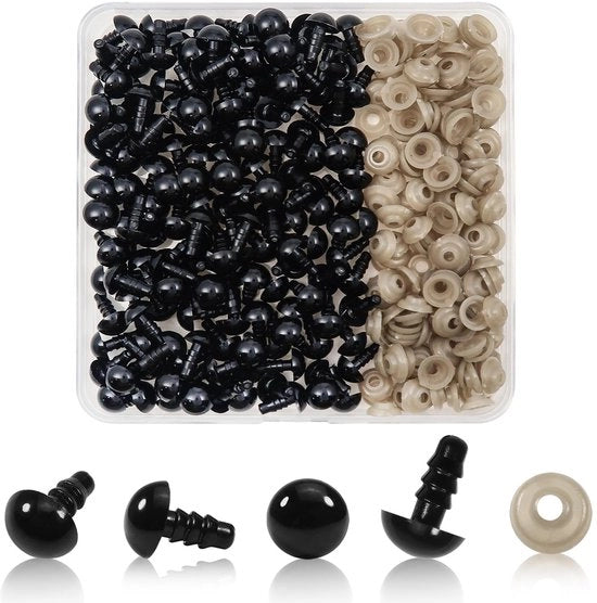 Occhi di sicurezza in plastica da 9 mm - 150 pezzi - Occhi di plastica - Anelli di chiusura - Filtro per cuscini - Occhioni di sicurezza