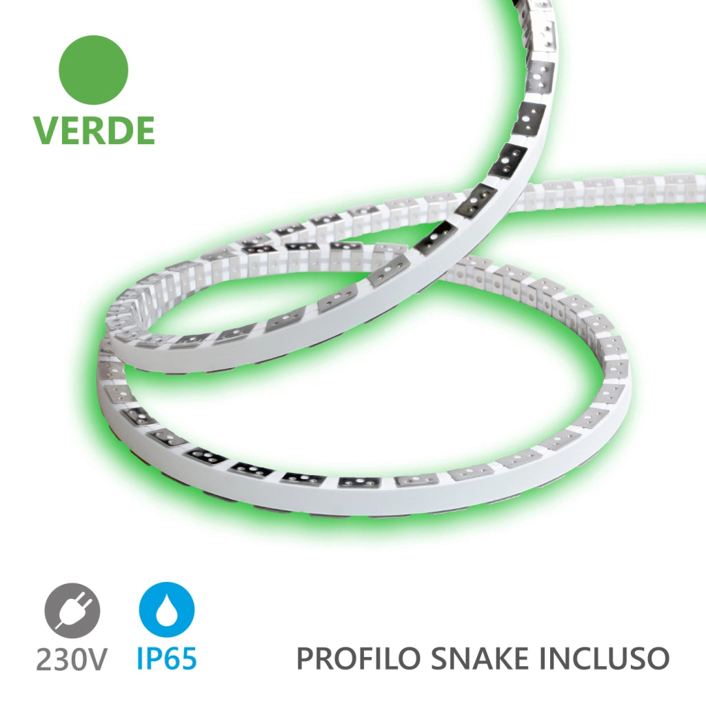Alcapower Striscia LED Snake Flex 5m 230V 12W/m IP65 Verde - Flessibilità professionale per illuminazione decorativa d'interni ed esterni, 60W totali