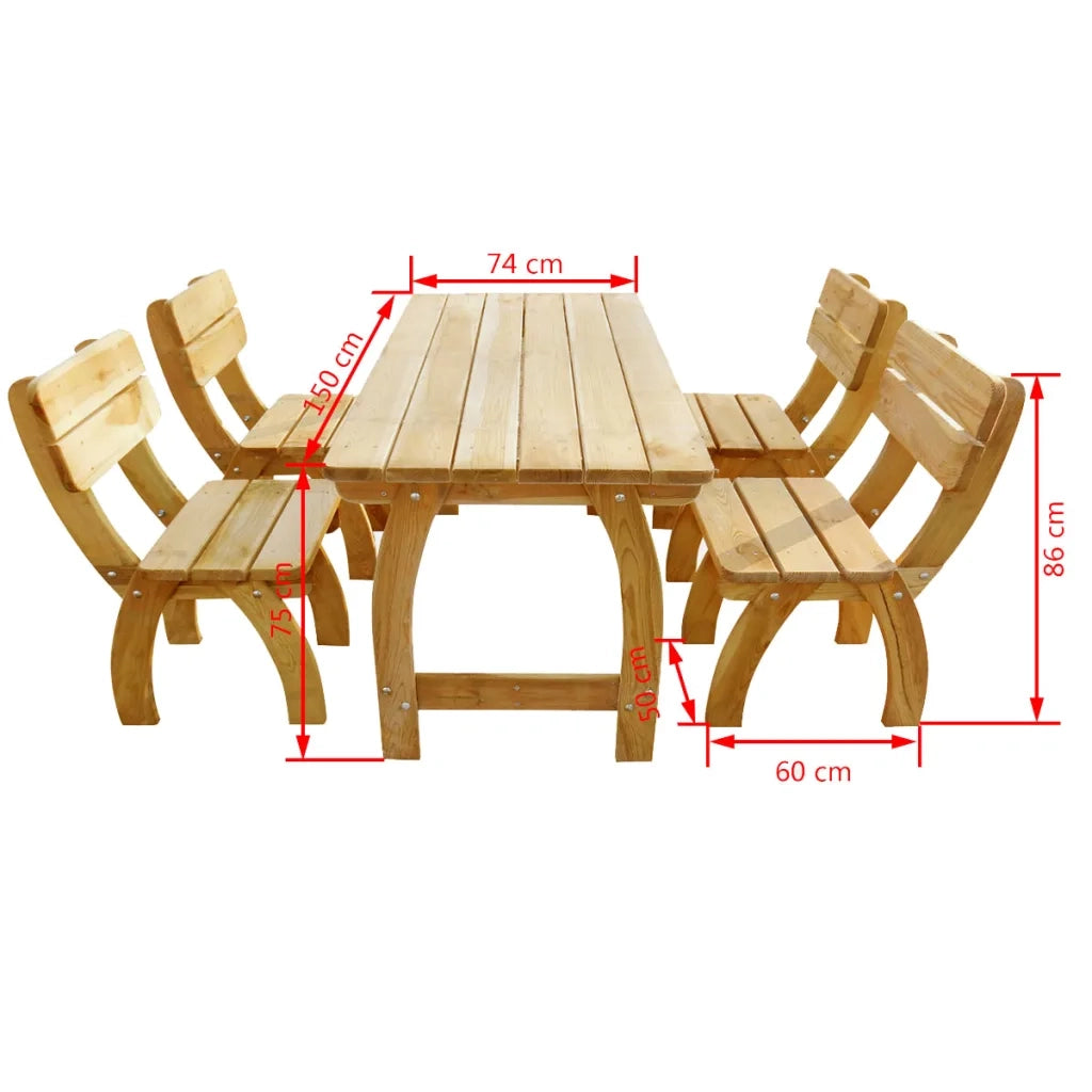 Set da Pranzo da Giardino 5 pz in Legno di Pino Impregnato cod mxl 35936