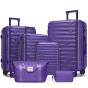 Set di valigie da 6 pezzi con borsoni, valigie rigide espandibili con ruote girevoli, viola uva