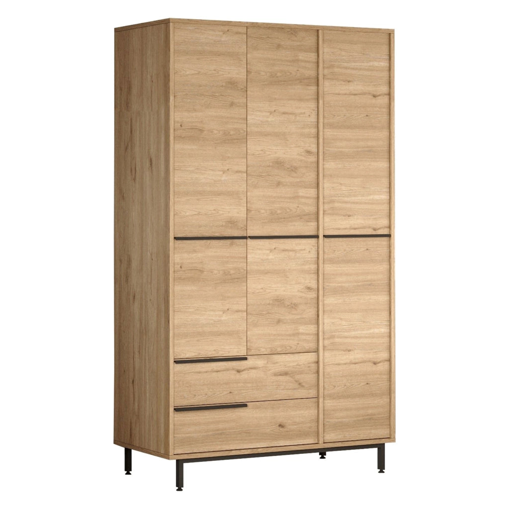 Armadio Camera da Letto Oricola, Guardaroba 3 Ante 5 Ripiani, 112x55 cm Marrone Rovere