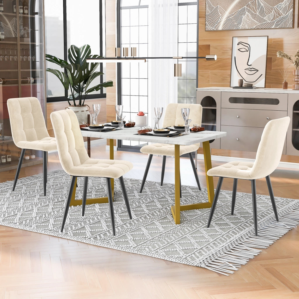 Tavolo da pranzo rettangolare con 4 sedie in velluto stile moderno per cucina e sala da pranzo beige in MDF