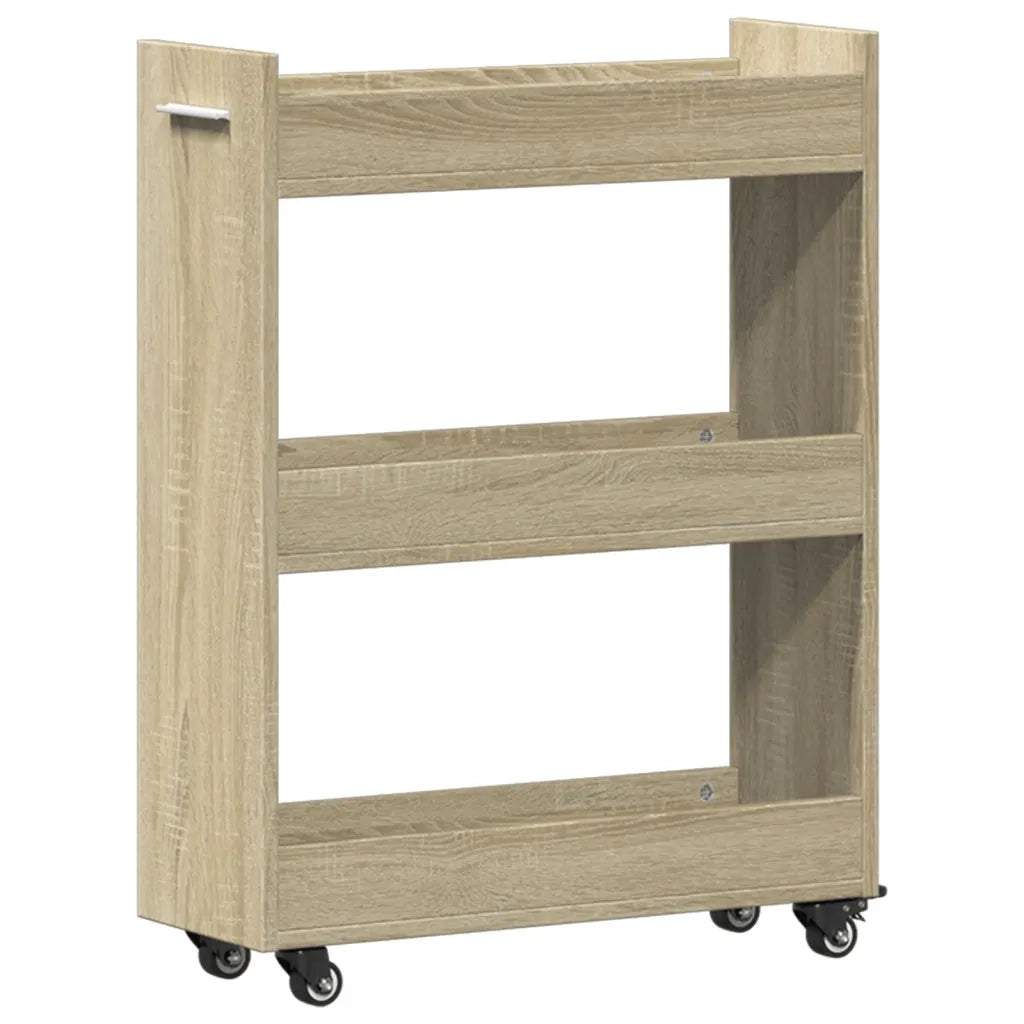 Mobile contenitore mobile con ruote 60 x 22 x 79 cm pratico per bevande e riviste realizzato in legno composito di rovere Sonoma 02_0049400