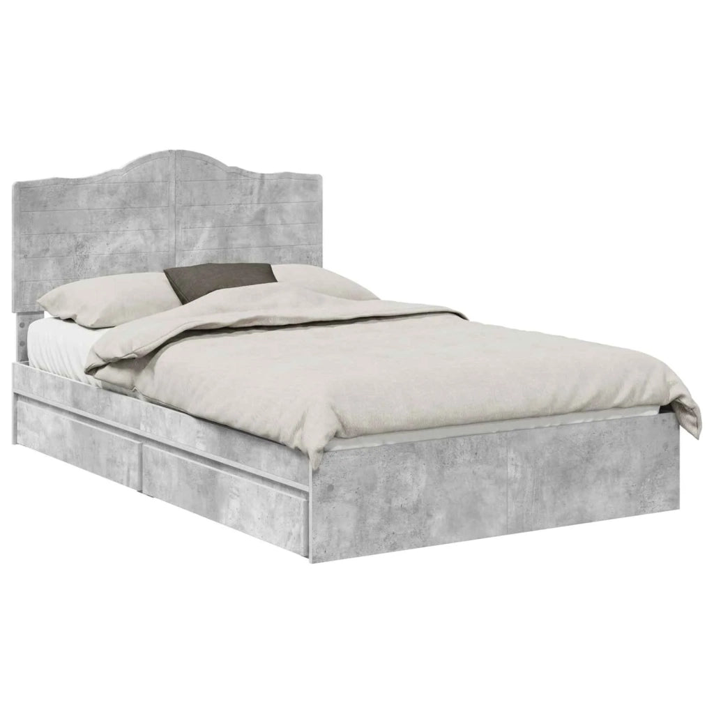 Letto con Contenitore con testiera Grigio cemento 135 x 190 cm