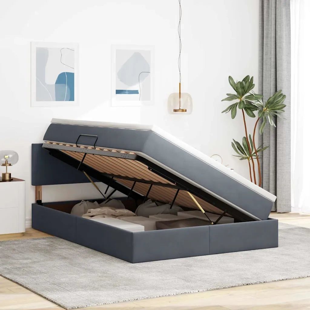 Letto con Contenitore Grigio scuro 140 x 200 cm Velluto