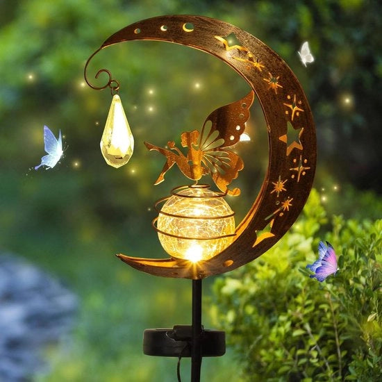 Lanterne Solari per Giardino - Fata dei Fiori Lampada Solare Idrorepellente con Spiedo per Terriccio per Patio Esterno, Balcone, Palo, Prato