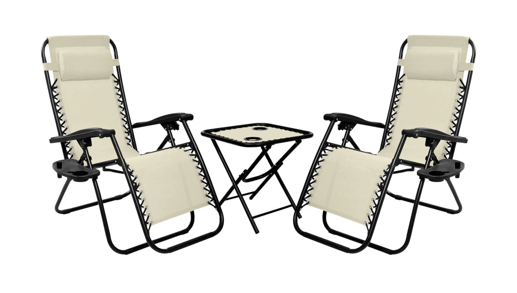 Sedia A Gravità Zero Gravity Sdraio Reclinabile Pieghevole Con Poggiatesta Set Beige1