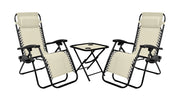 Sedia A Gravità Zero Gravity Sdraio Reclinabile Pieghevole Con Poggiatesta Set Beige1