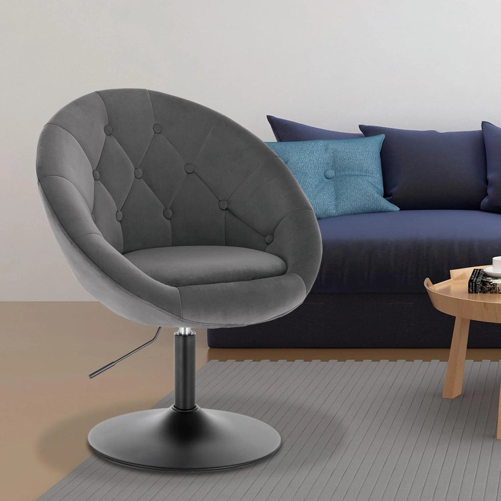 Poltroncina da Bar Sgabello Girevole Sedia con Schienale Braccioli in Velluto Altezza Regolabile Grigio Scuro
