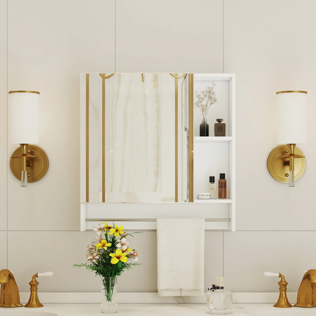 SPECCHIERA DA BAGNO A PARETE Con specchio e ripiani  bianco MDF