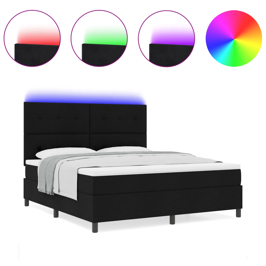 Letto a Molle con Materasso e LED Nero 180x200 cm Tessuto