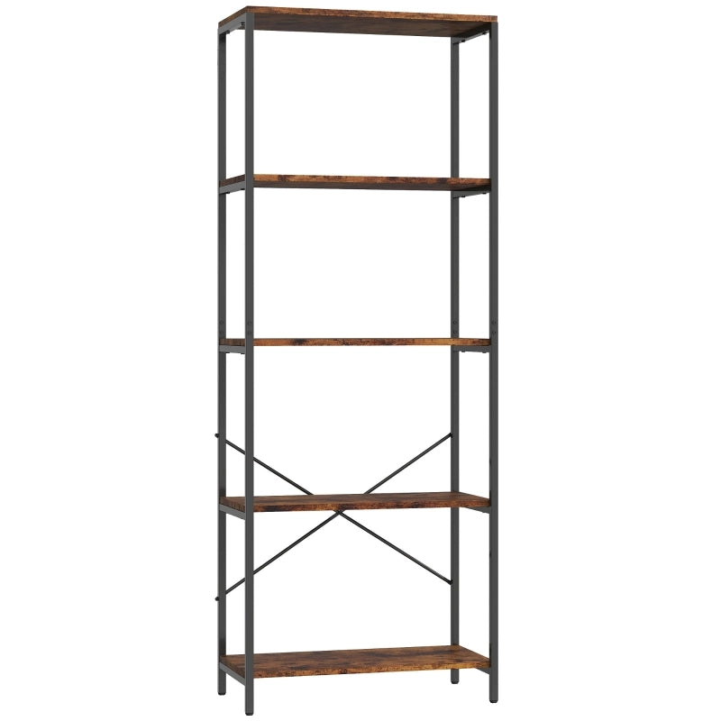 Libreria a 5 ripiani in metallo, stile industriale, colore Rustic Brown, 79 x 35 x 161 cm