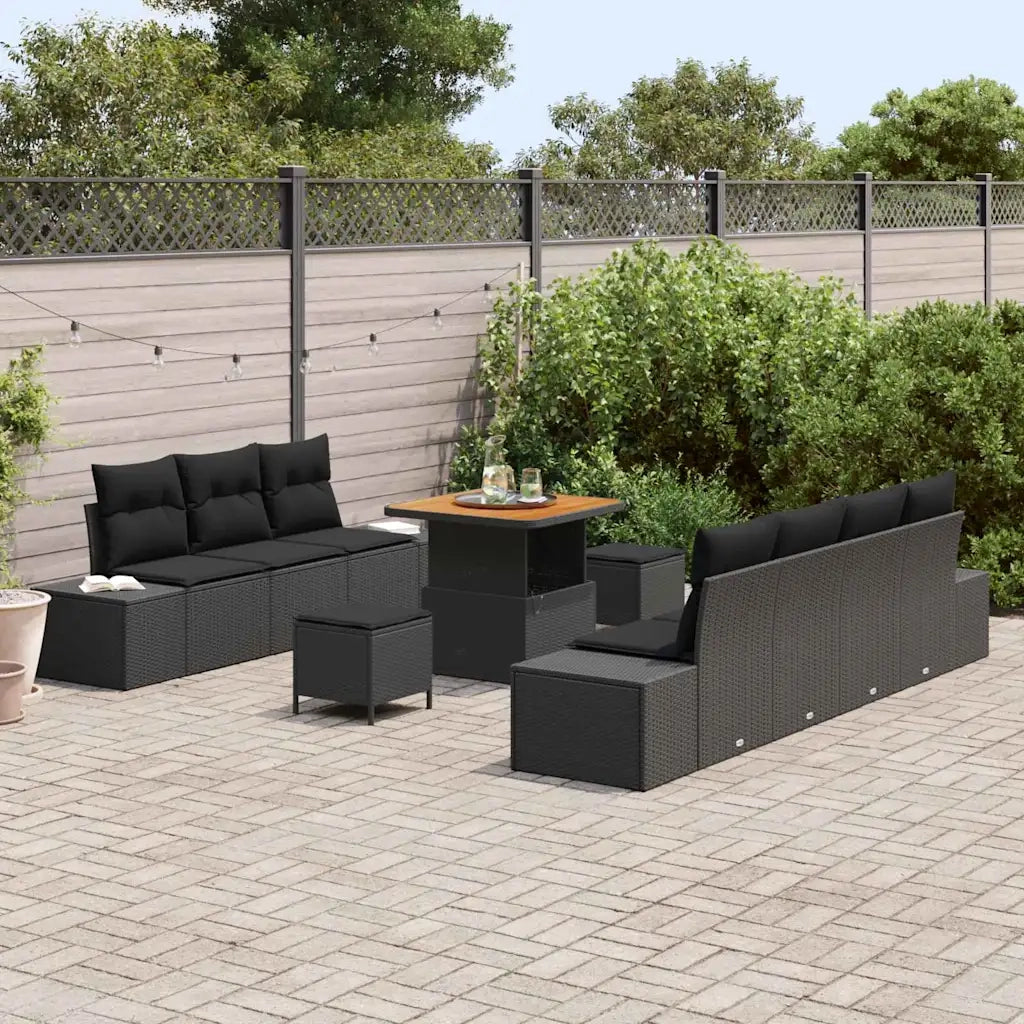 Set Divano da Giardino con cuscino 10 pcs Nero Poly Rattan 3364694